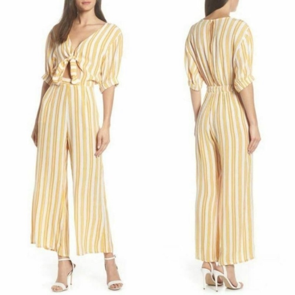 FAITHFULL THE BRAND Matese Sun Stripe Jumpsuit Gold Yellow White NWT Size 4